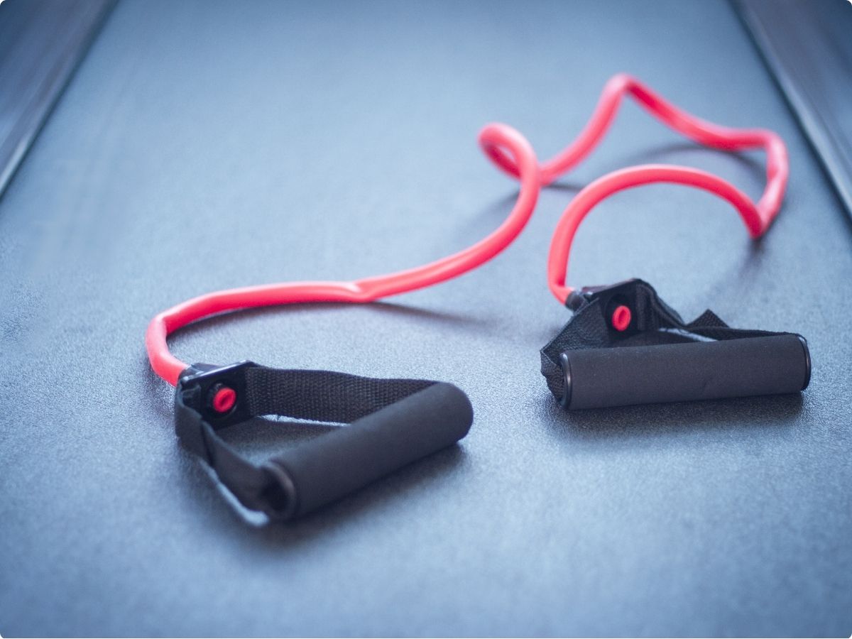 A resistance band in a clean field.